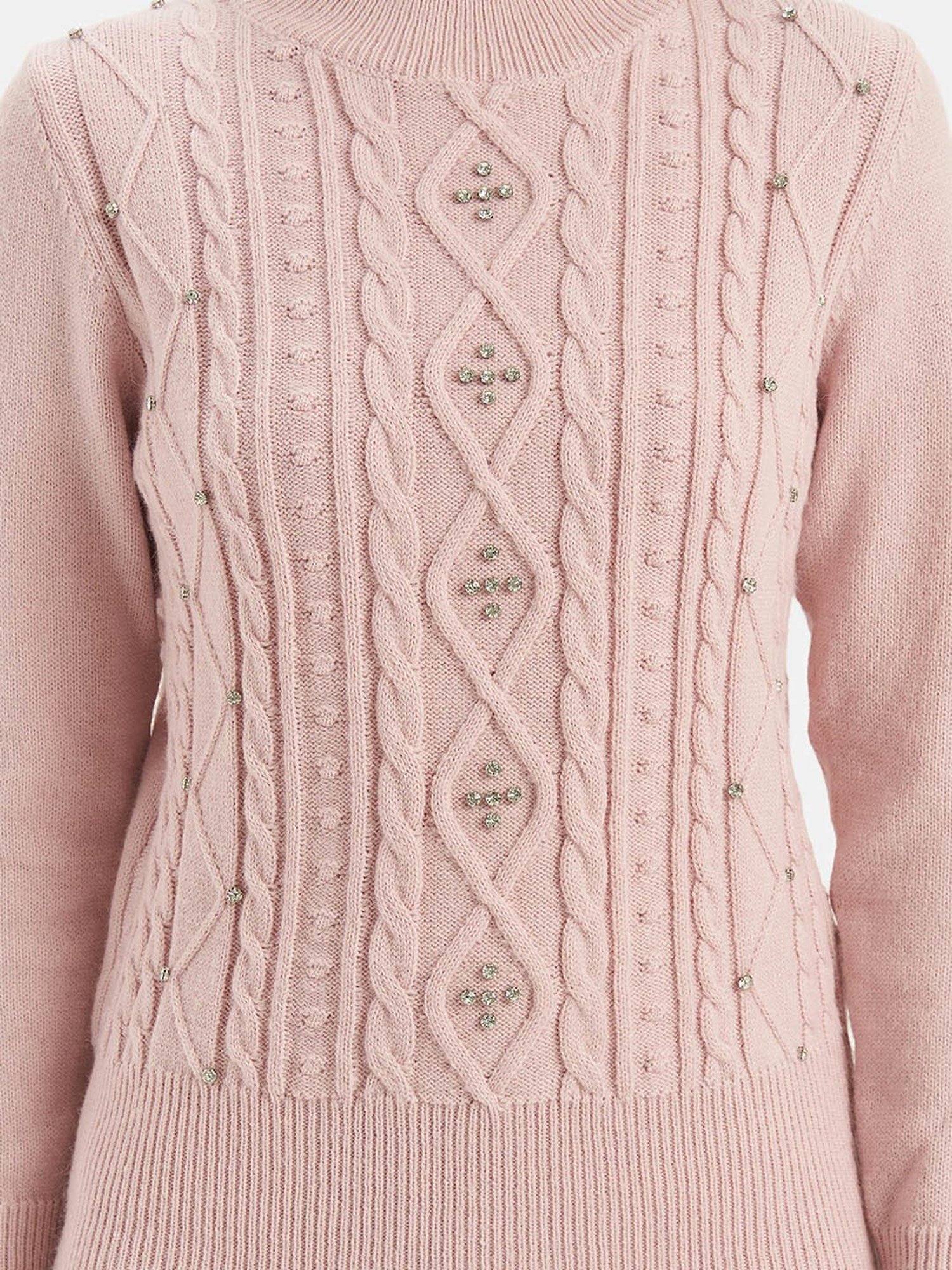 Kazo Light Pink Embellished Cable Knit Pullover