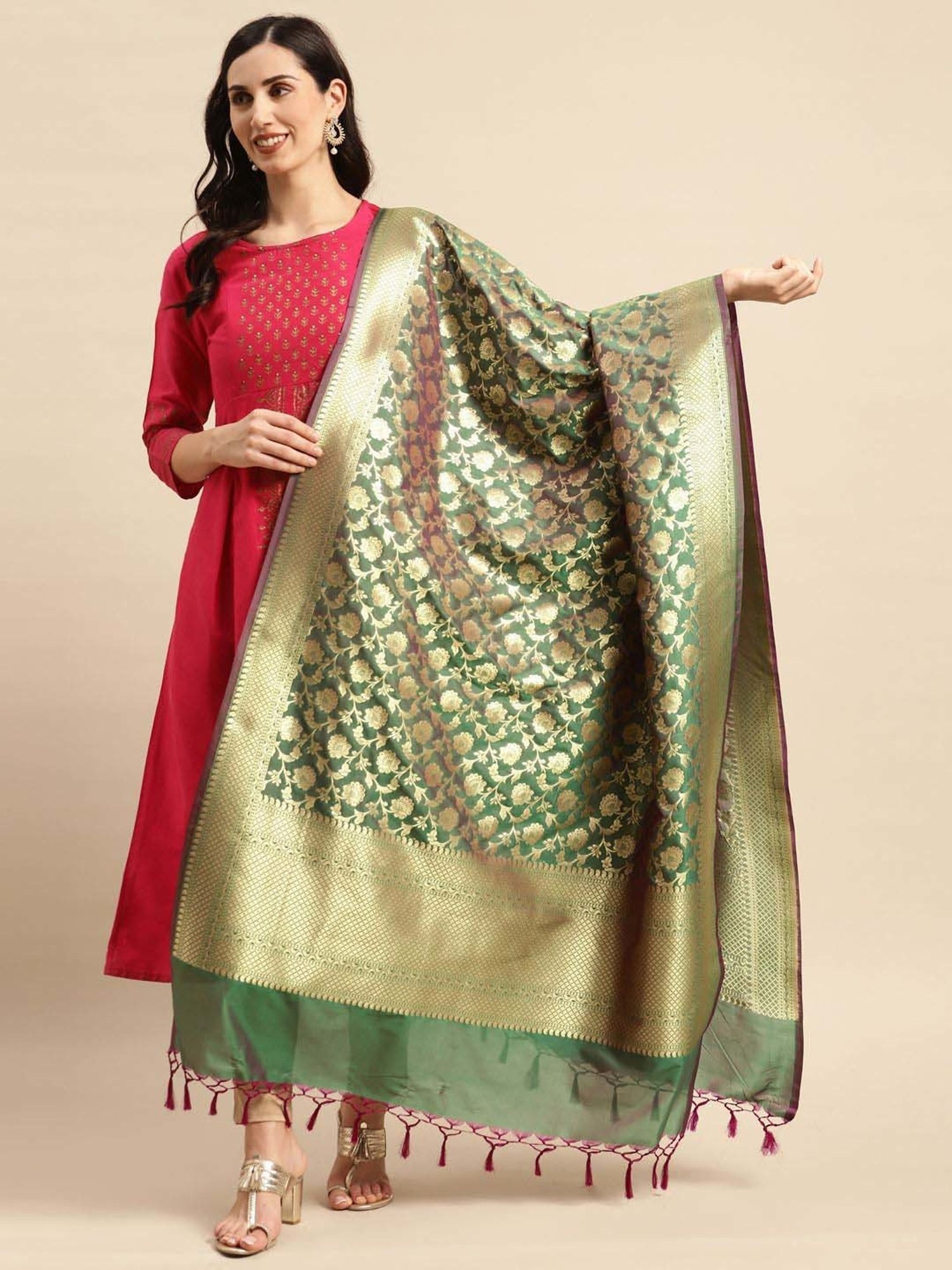 Banarasi Style Green Woven Pattern Dupatta
