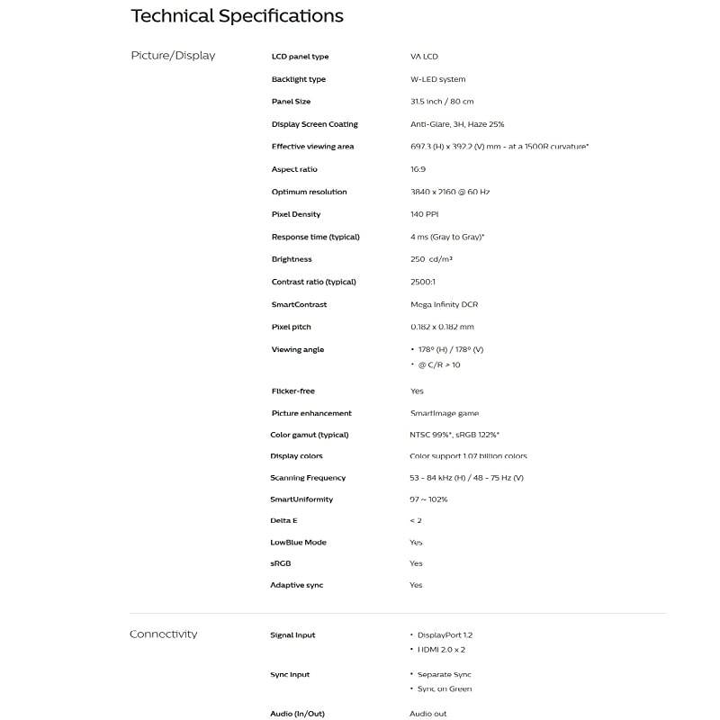 328E1CA 32" Curved Monitor, 4K UHD, 120% sRGB, Adaptive-Sync, Speakers, Vesa, 4Yr Advance Replacement Warranty