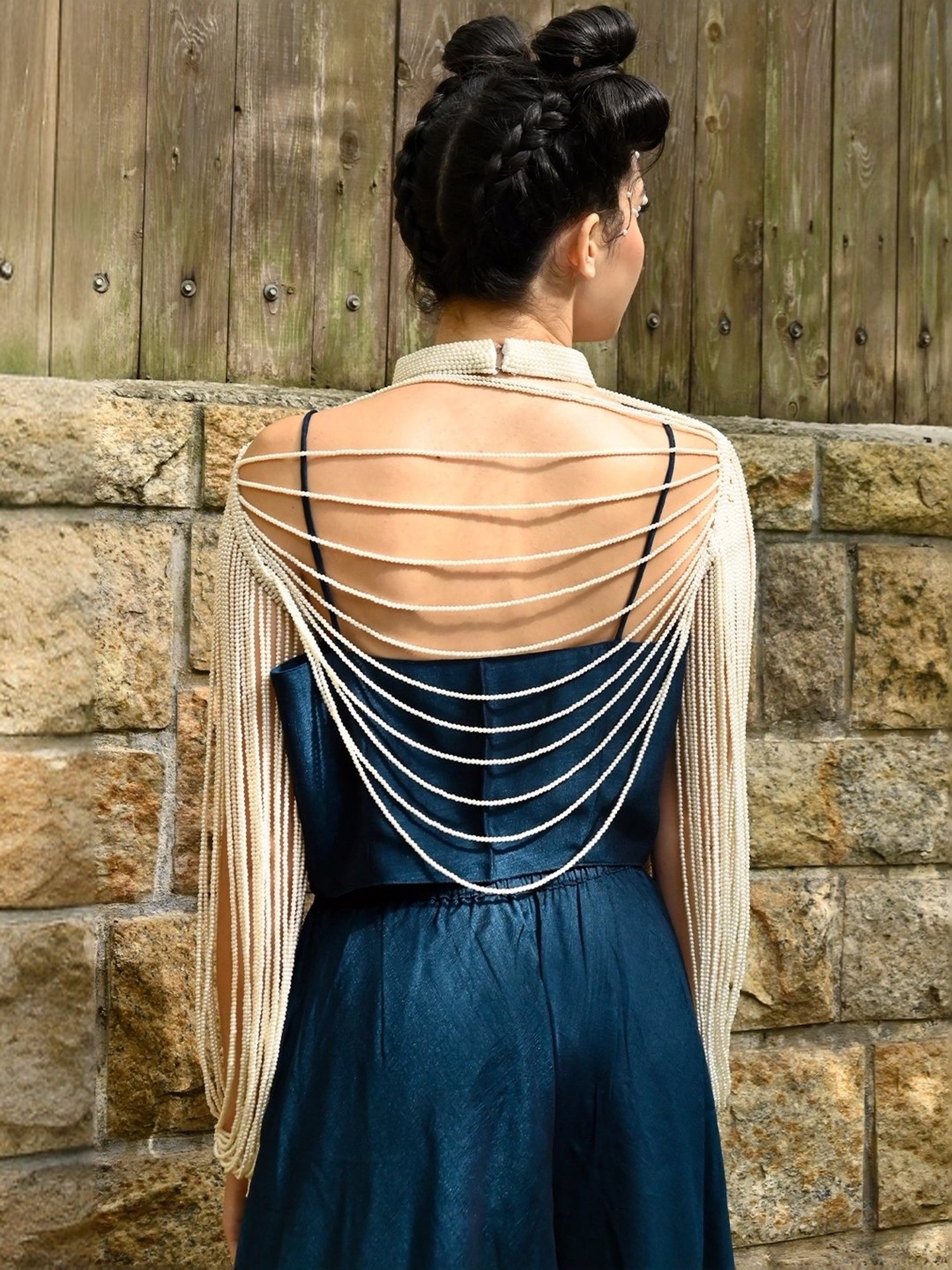 Odette White Embellished Fancy Cape