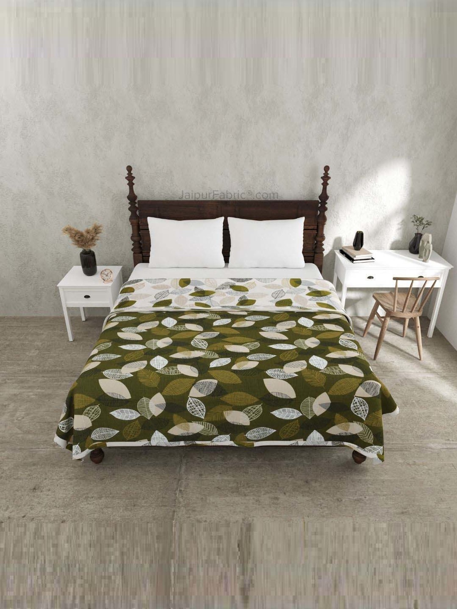 JaipurFabric Jungle Green Mulmul Cotton 150 GSM Reversible Ac Dohar