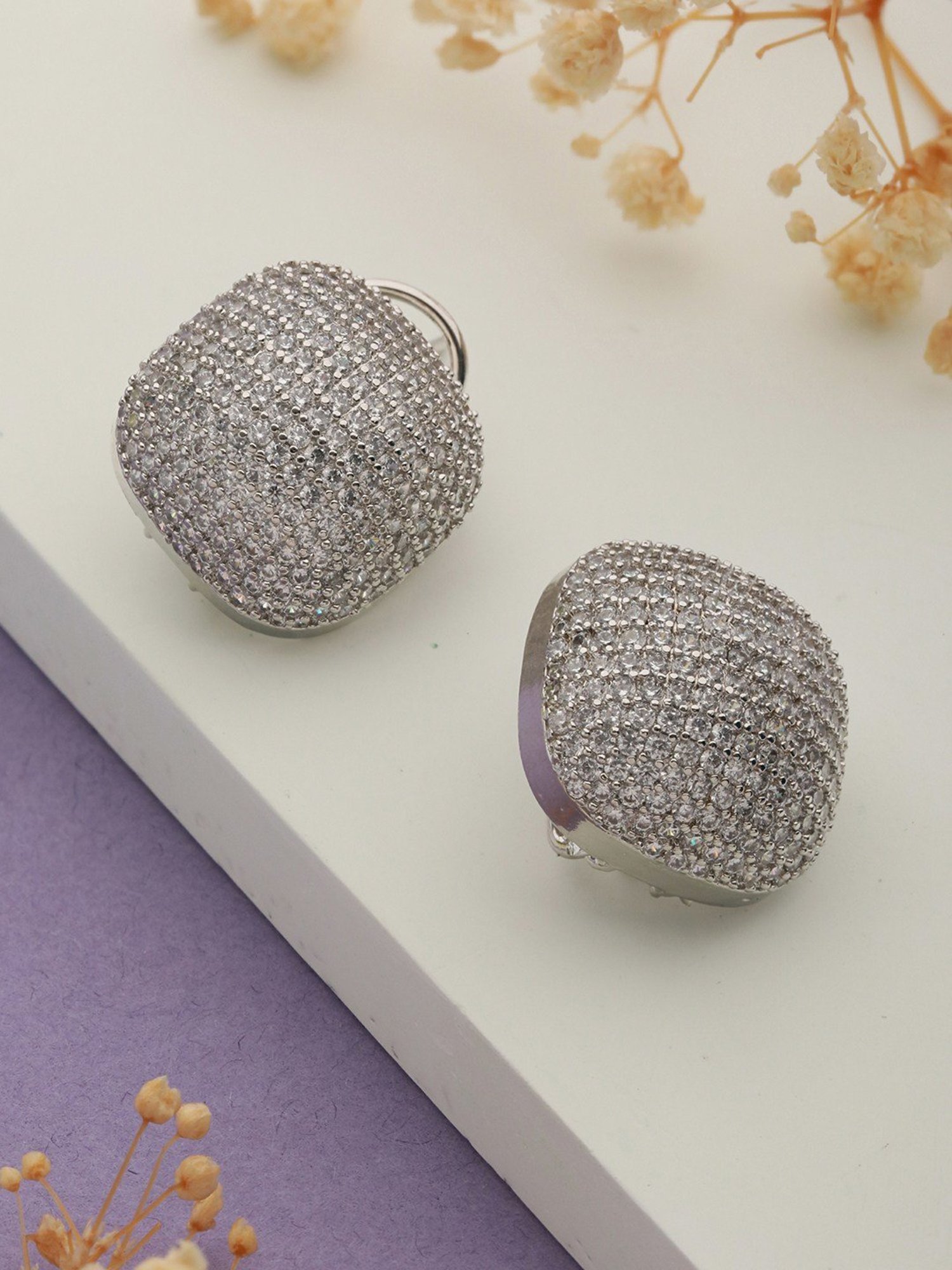 Saraf RS Jewellery White Rhodium Zircon Square Studds Earring