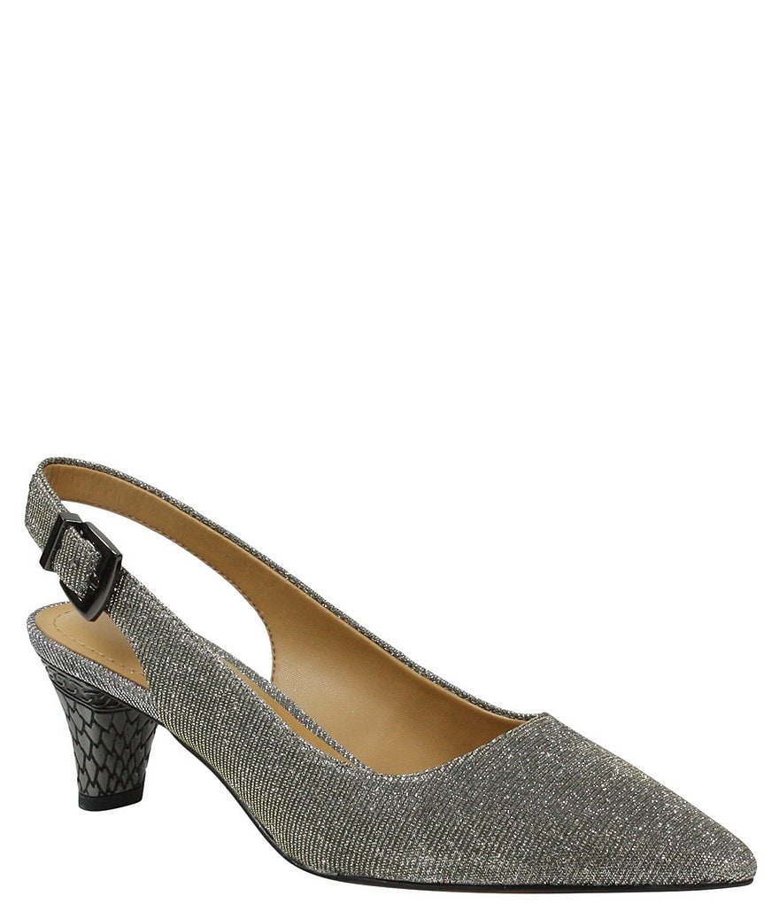 J. Renee Mayetta Embossed Heel Pointed Toe Glitter Slingback Pumps