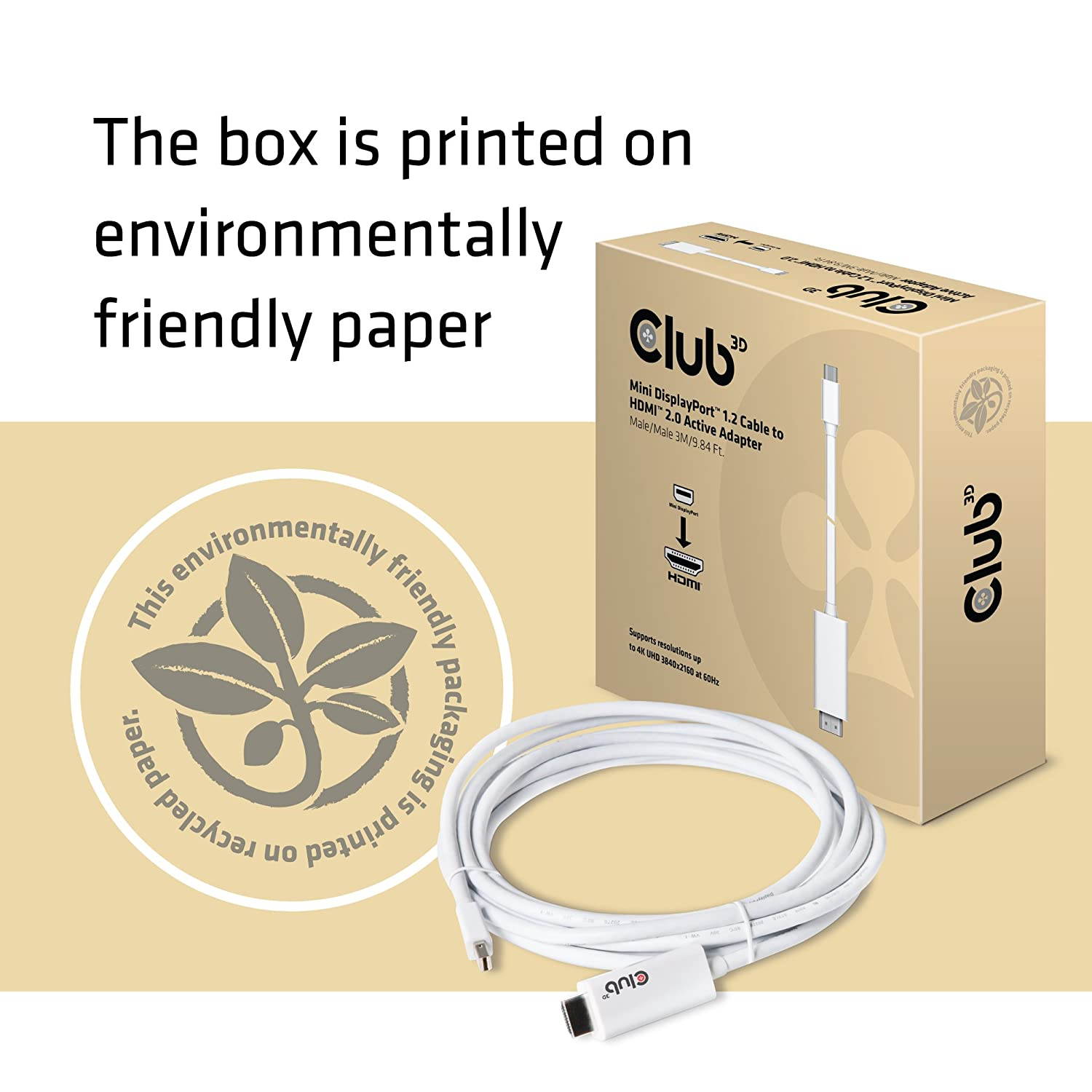 Club3D CAC-1173 Mini DisplayPort 1.2 Cable to HDMI 2.0 Active Adapter, White 3M/9.84