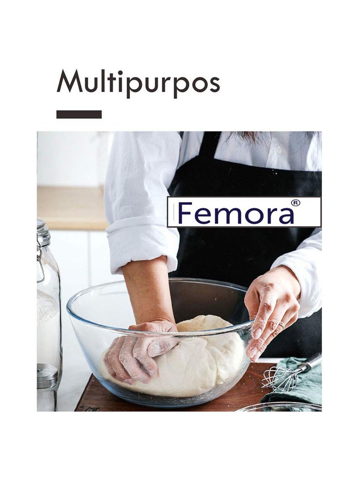 Femora Transparent Borosilicate Glass Mixing Bowls (2100 ml, 700 ml & 2650 ml) - Set of 3