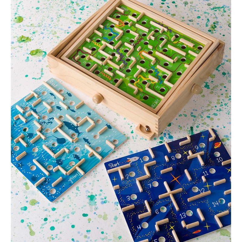 HearthSong - Wooden Labyrinth Kids' Game With Three Interchangeable Game Panels