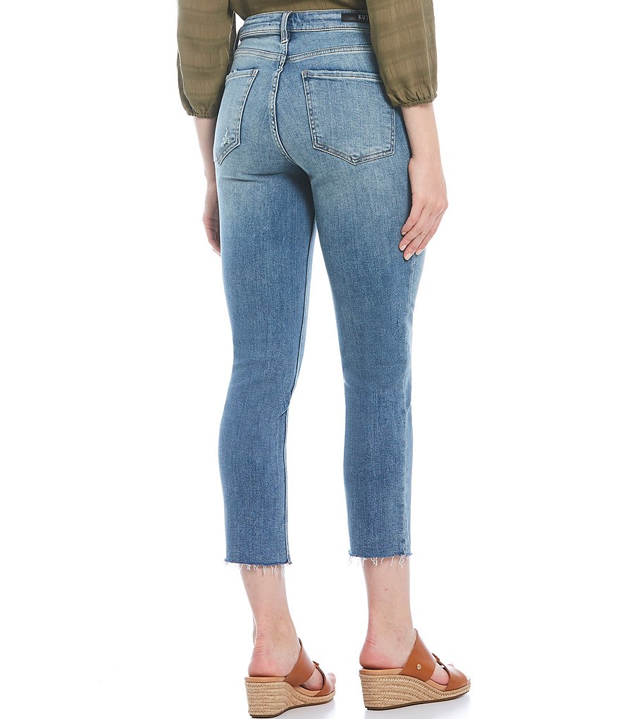 KUT from the Kloth Rachael High Rise Fab Ab Technique Exposed Button-Fly Raw Hem Mom Jeans