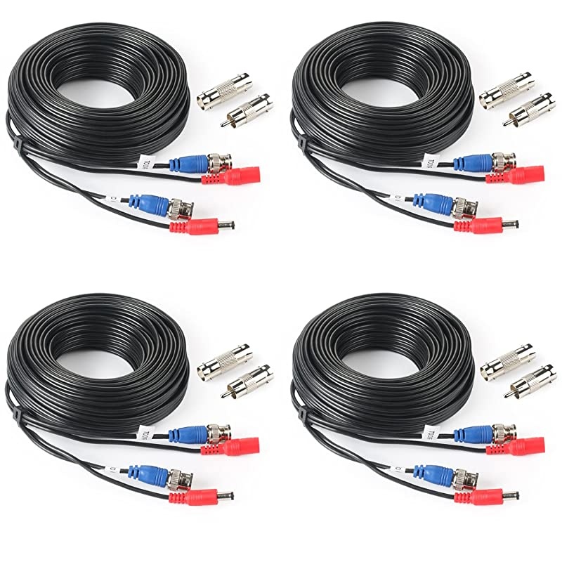 4Pack 33Feet BNC Vedio Power Cable PreMade AlinOne Camera Video BNC Cable Wire Cord for Surveillance CCTV Security System with ConnectorsBNC Female and BNC to RCA
