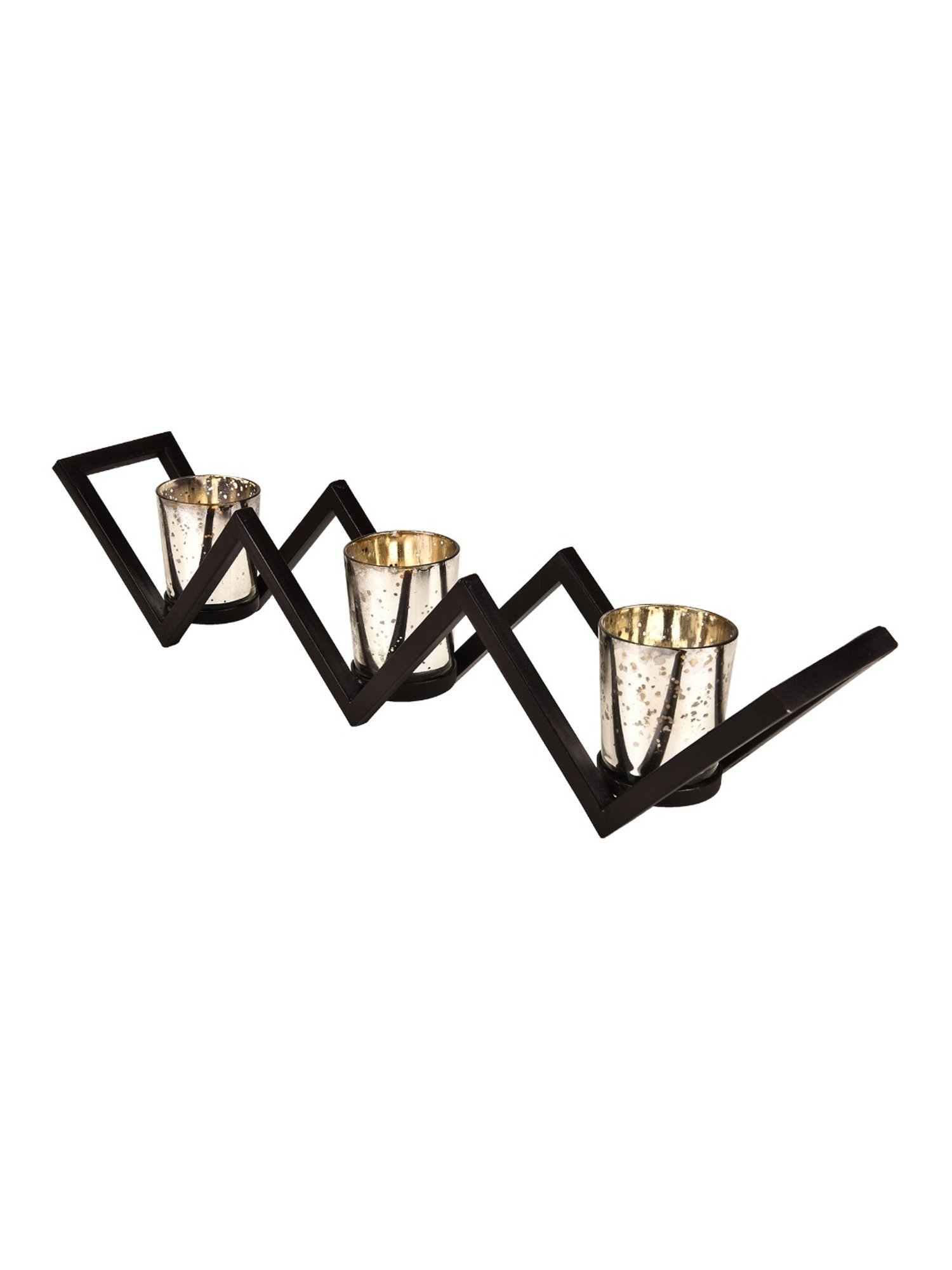 HOSLEY Black Iron Decorative Tealight Holders with Glass - Set of 3