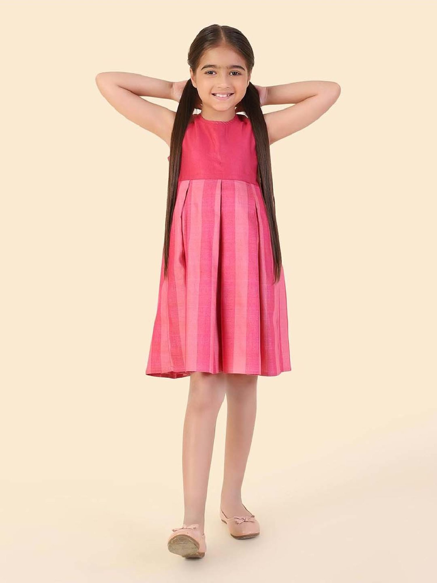 Fabindia Kids Fuschia Striped Dress