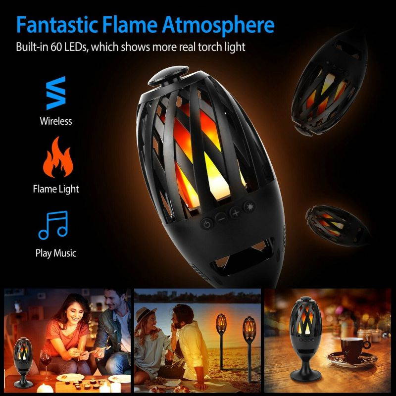 Led Flame Table Lamp Torch Atmosphere Wireless Speakers HD Audio Stereo Bass