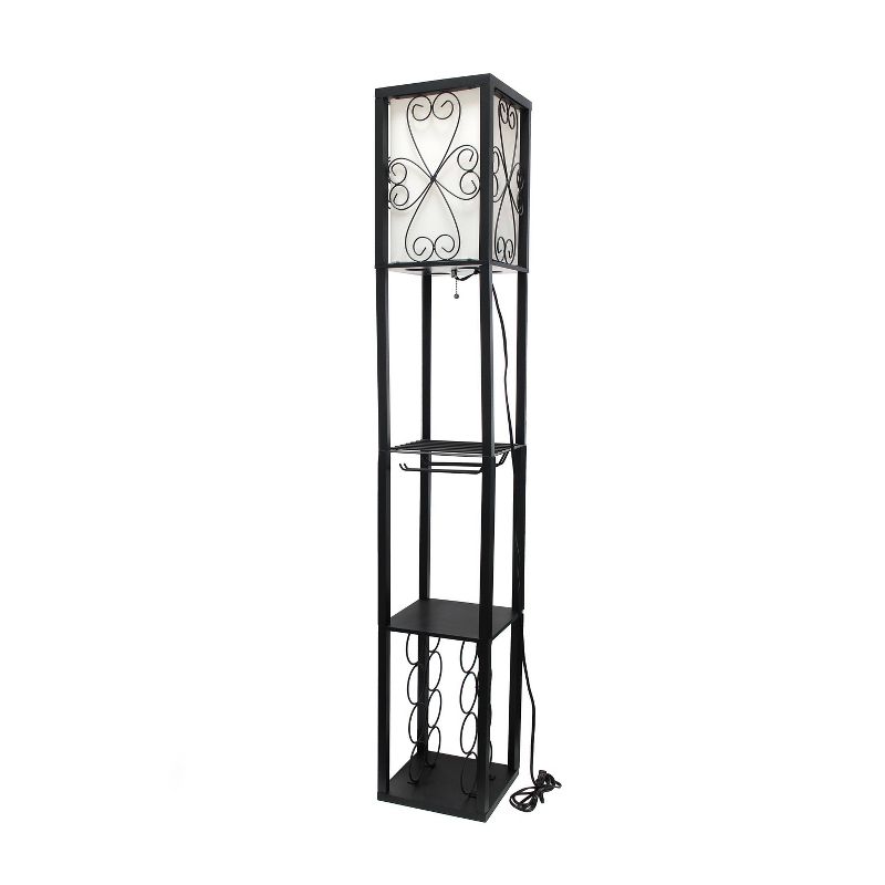 Etagere Organizer Storage Shelf Floor Lamp with Linen Shade Black - Simple Designs