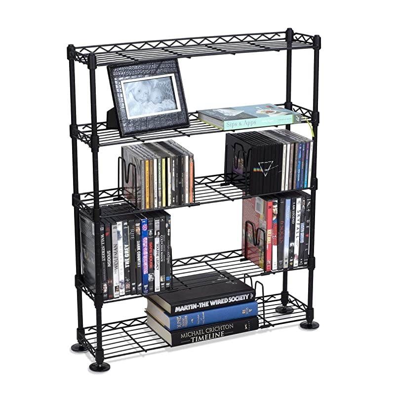 Maxsteel 5 Tier Shelving Heavy Gauge Steel Wire Media Shelving for 275 CDs152 DVDs Bluray or Games PN3010 in Black