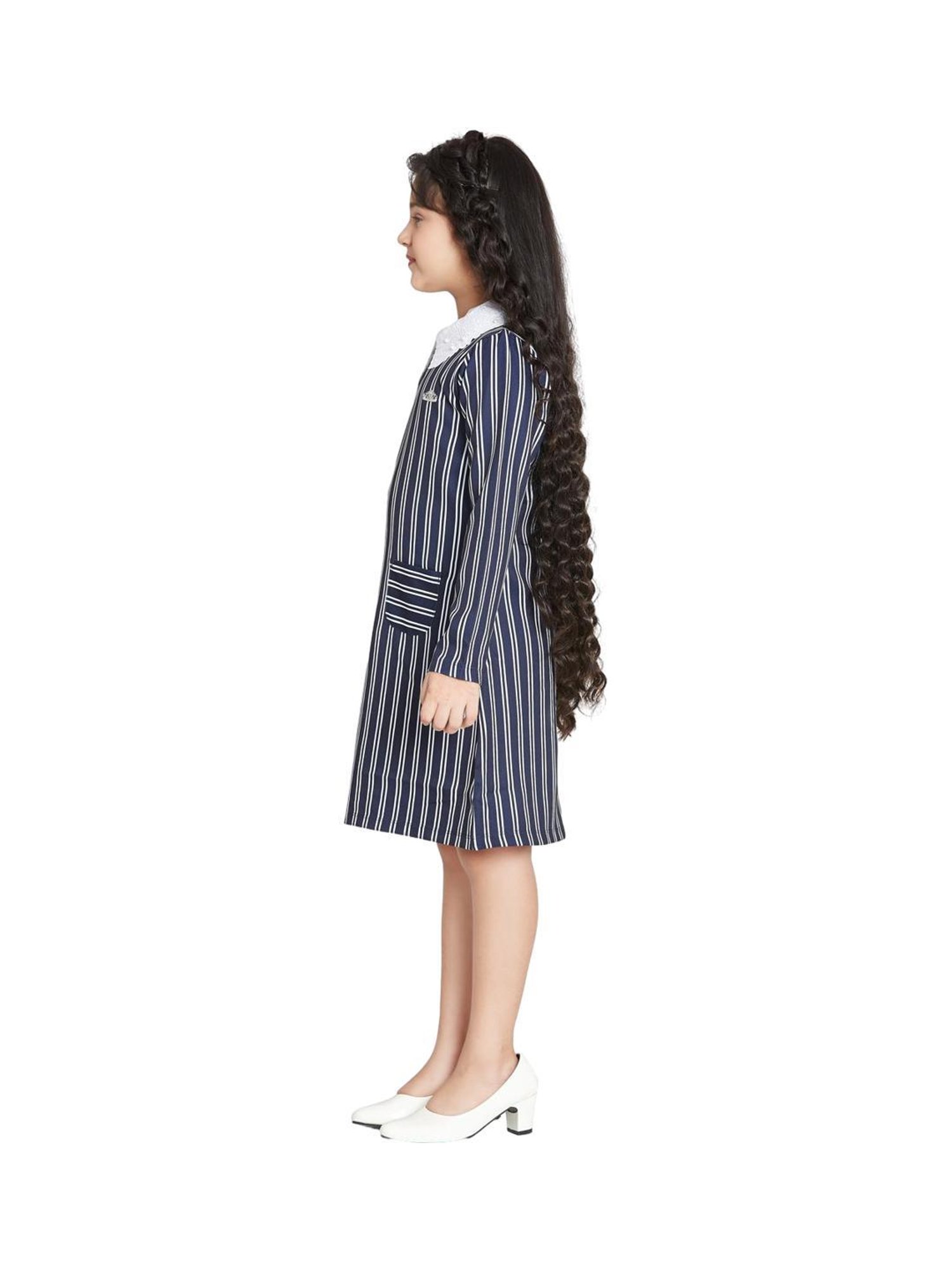Peppermint Kids Navy Striped Full Sleeves Dress