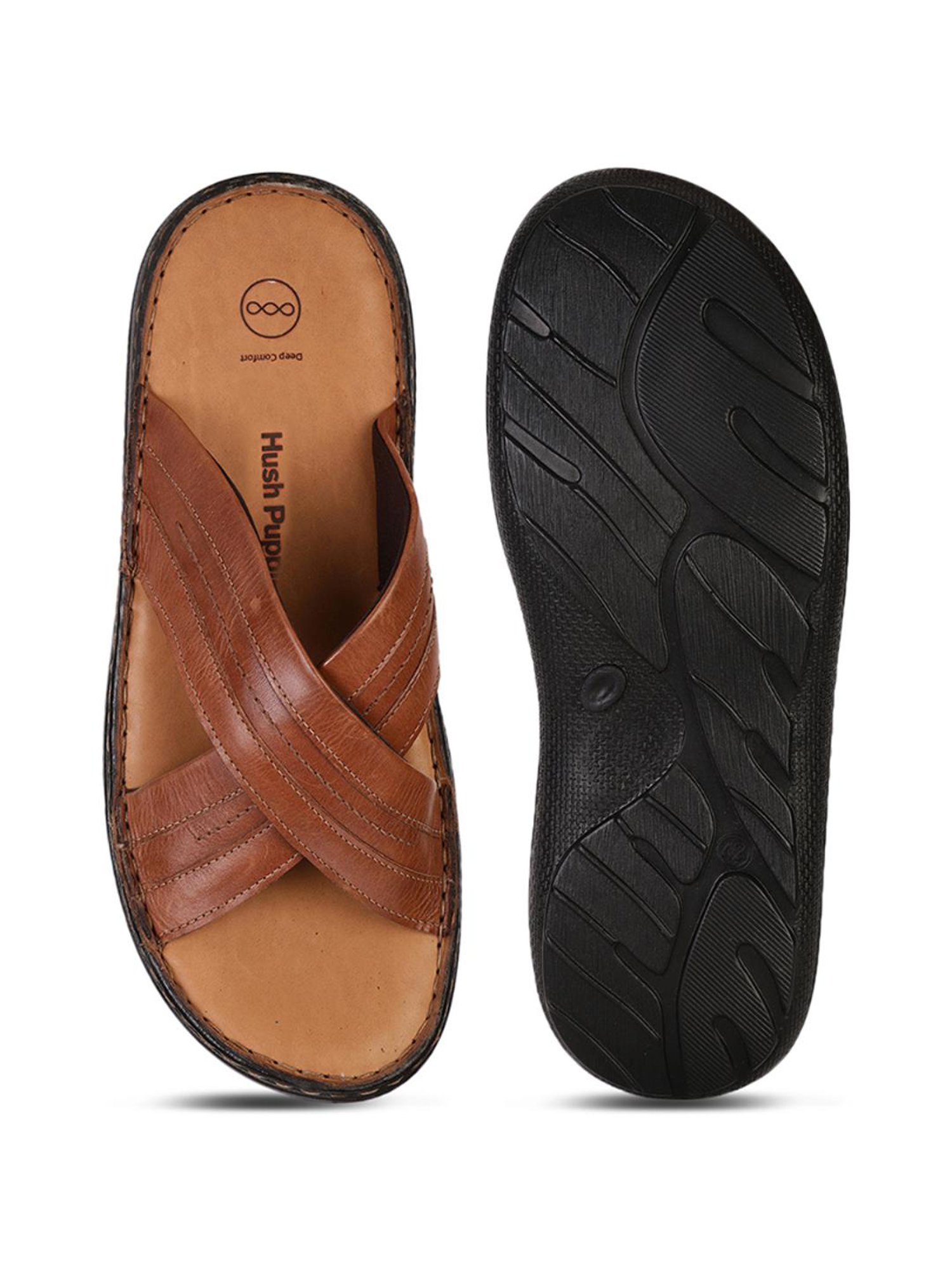 Hush Puppies by Bata Men's Brown Cross Strap Sandals