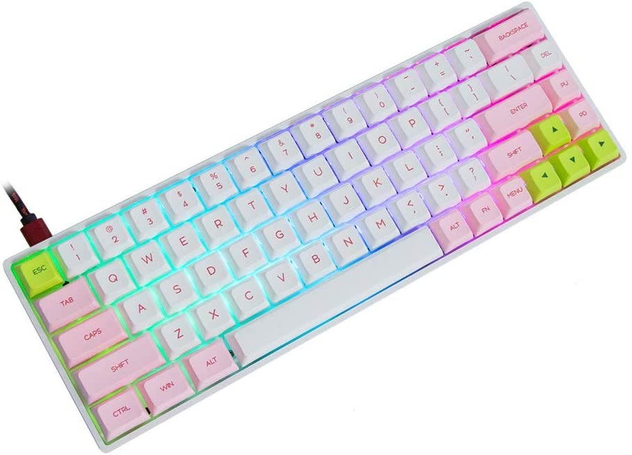 EPOMAKER GK68X 68 Keys Hot-swap RGB Mechanical Keyboard with Split Spacebar Module, Dye-subbed PBT GSA Keycaps, 3Fn Programmable Macros for Mac/Win/Android/iOS (Gateron Red Switch, Pink White)