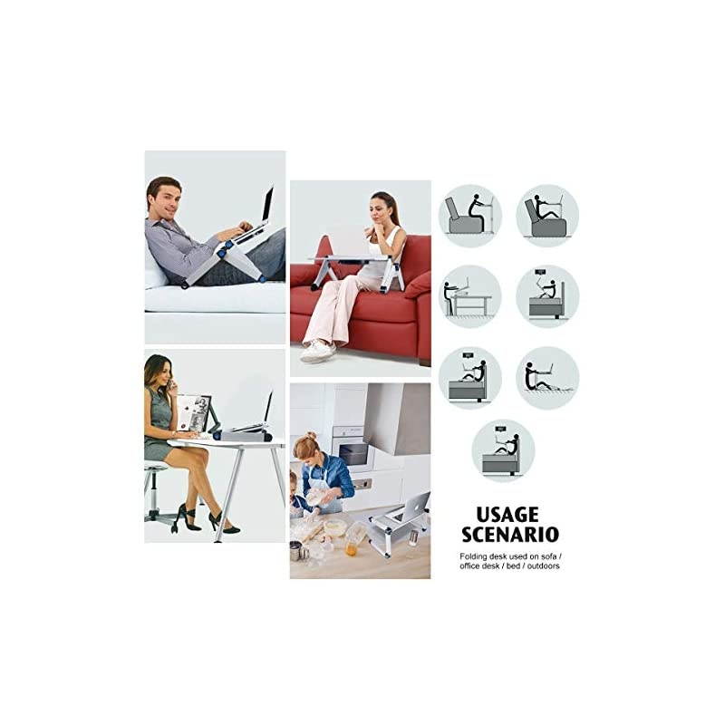 Laptop Stand with Cooling Fans amp Mouse Pad Upgraded Aluminum Alloy Computer Desk Foldable Portable for 17 inch Laps on Desk Bed Sofa Couch Silver