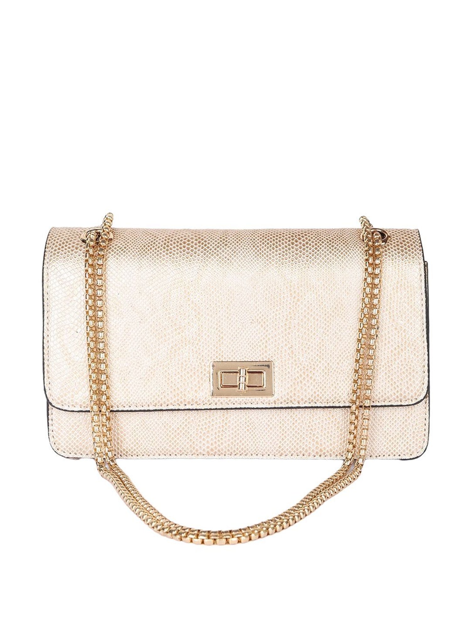 Carlton London Cream Textured Medium Sling Handbag
