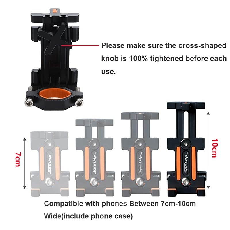 Bike Phone Mount, Aluminum Bicycle Motorcycle Cell Phone Holder 360&deg; Rotation Bike Handlebar Phone Cradle, Compatible with Smartphones Between 7cm-9.5cm Wide