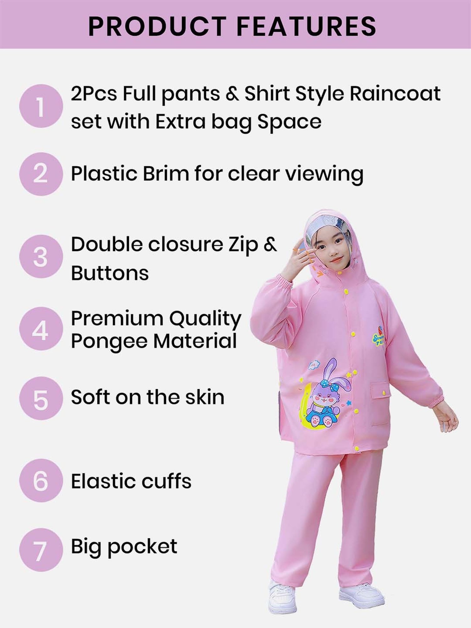 Little Surprise Box Kids Pink Printed Full Sleeves Raincoat