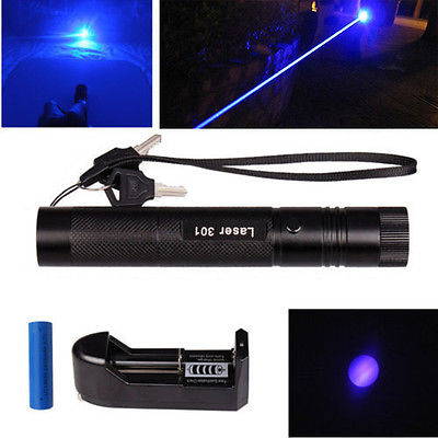 Military Blue Purple Laser Pointer 405nm Lazer Pen Beam+ 18650 Battery + Charger