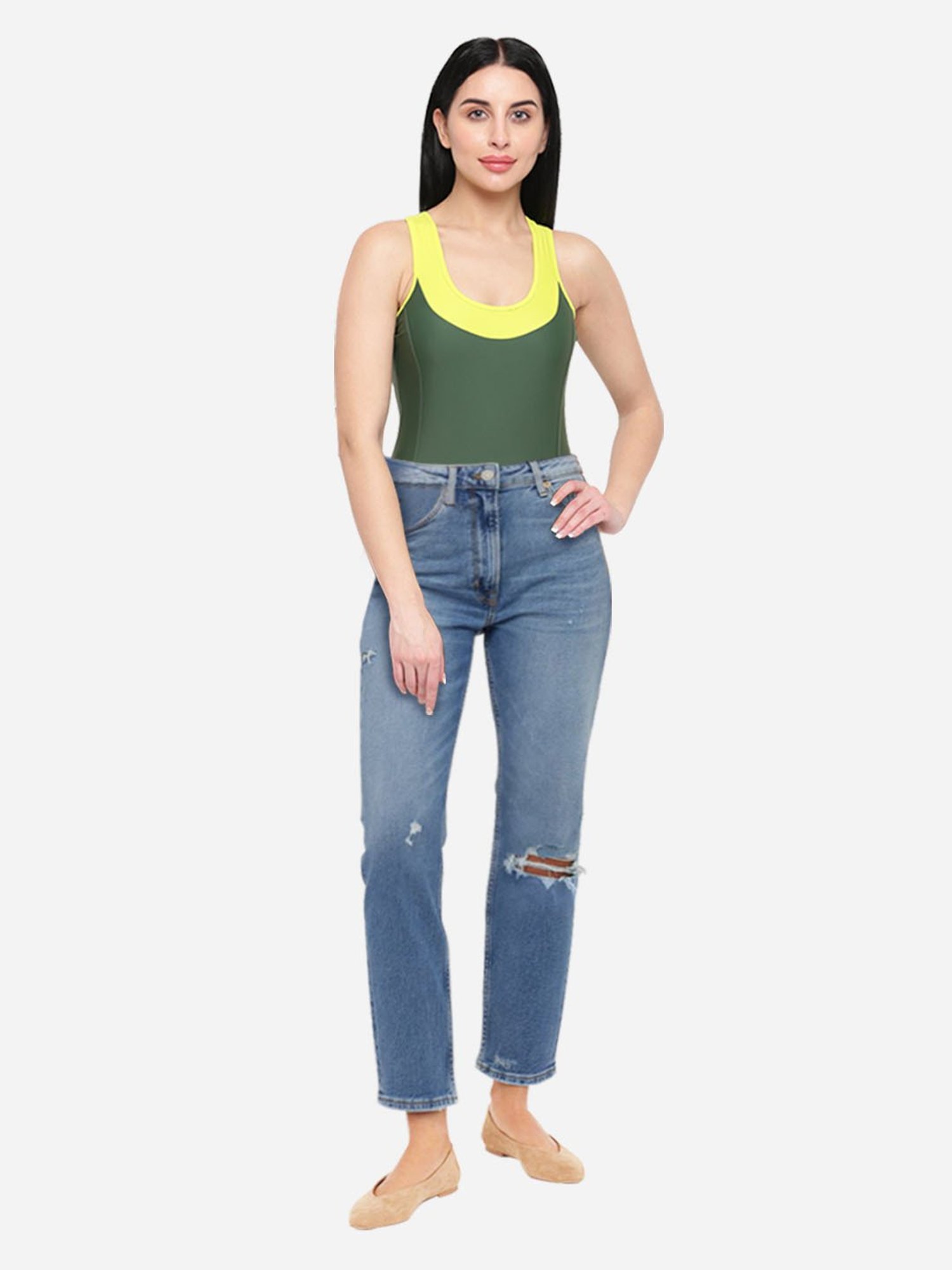 IO Green Scoop Neck Legsuit