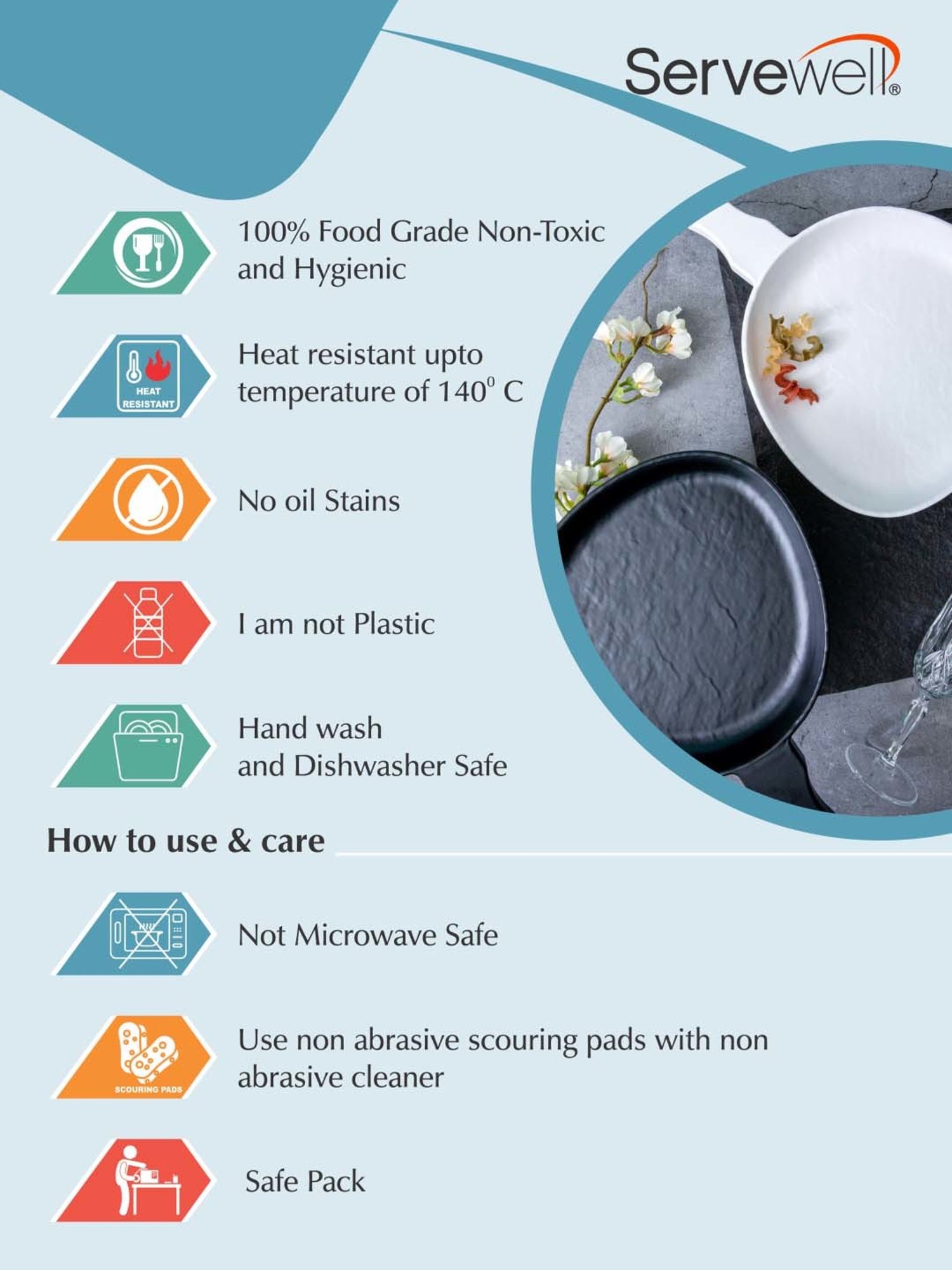 Servewell Multicolor Melamine Matte Serving Platters With Handle (0.75 L) - Set of 2