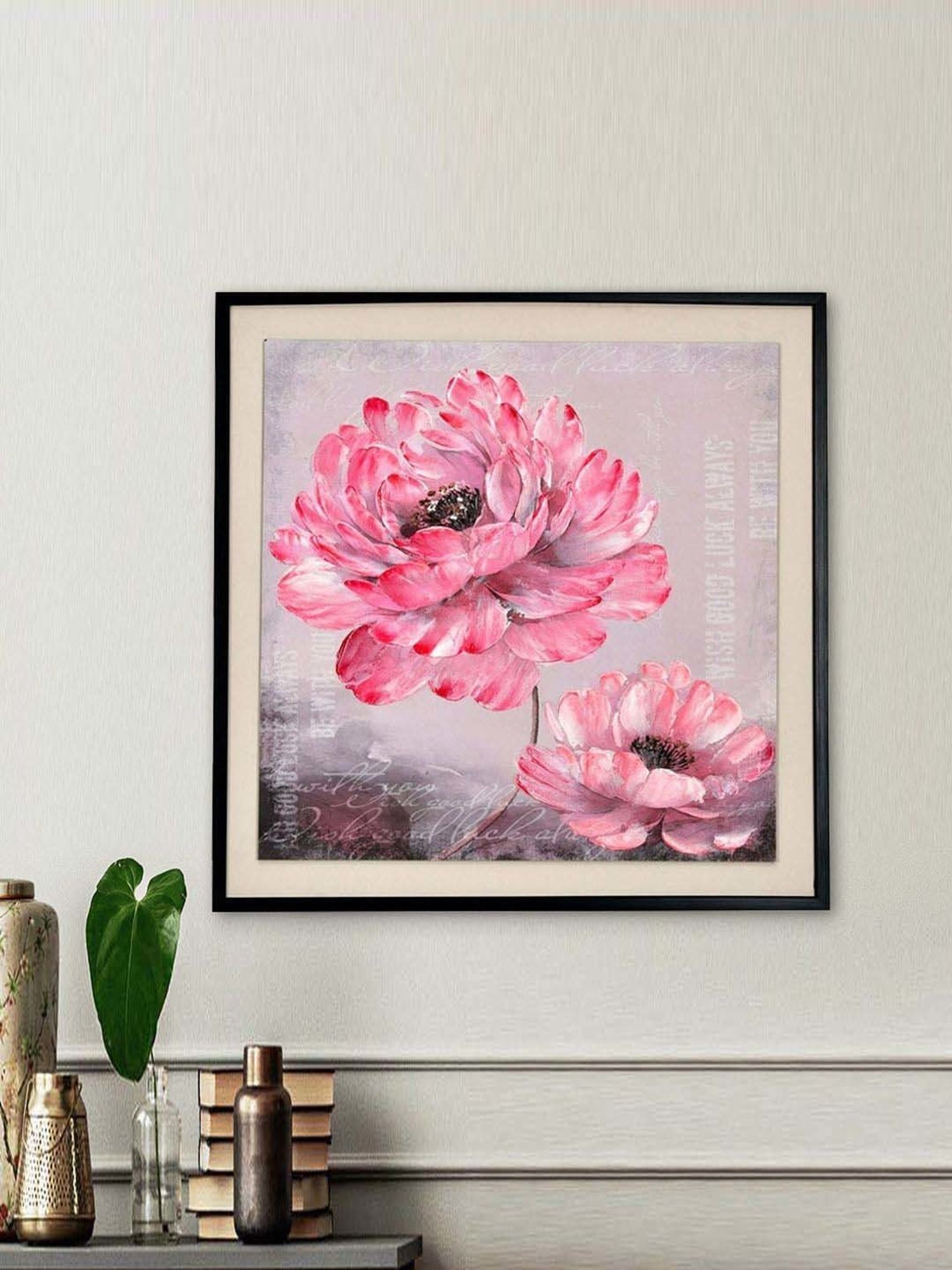 @home Pink Canvas Flower Wall Painting