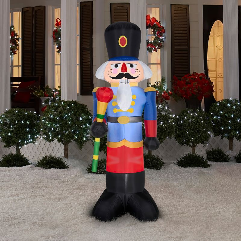 Gemmy Christmas Airblown Inflatable Blue Nutcracker , 6.5 ft Tall, Multicolored