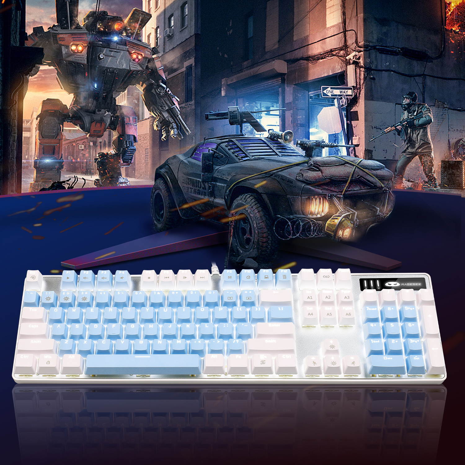 Mechanical Gaming Keyboard, MageGee 2020 New Upgraded Blue Switch 104 Keys White Backlit Keyboards, USB Wired Mechanical Computer Keyboard for Laptop, Desktop, PC Gamers(White & Blue)