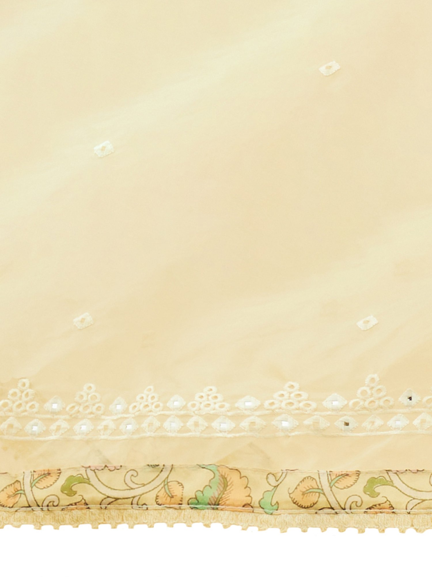 Soch Light Yellow Cotton Kalamkari Unstitch Dress Material With Faux Mirror