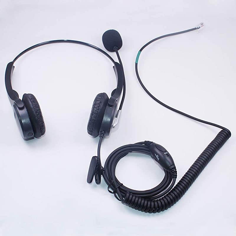 C402A2 Corded Telephone Headsets Binaural Call Center RJ11 with Noise Canceling Mic Compatible with ShoreTel 480 Plantronics T10 Polycom Zultys Toshiba NEC DT300 Siemens Landline Deskphones