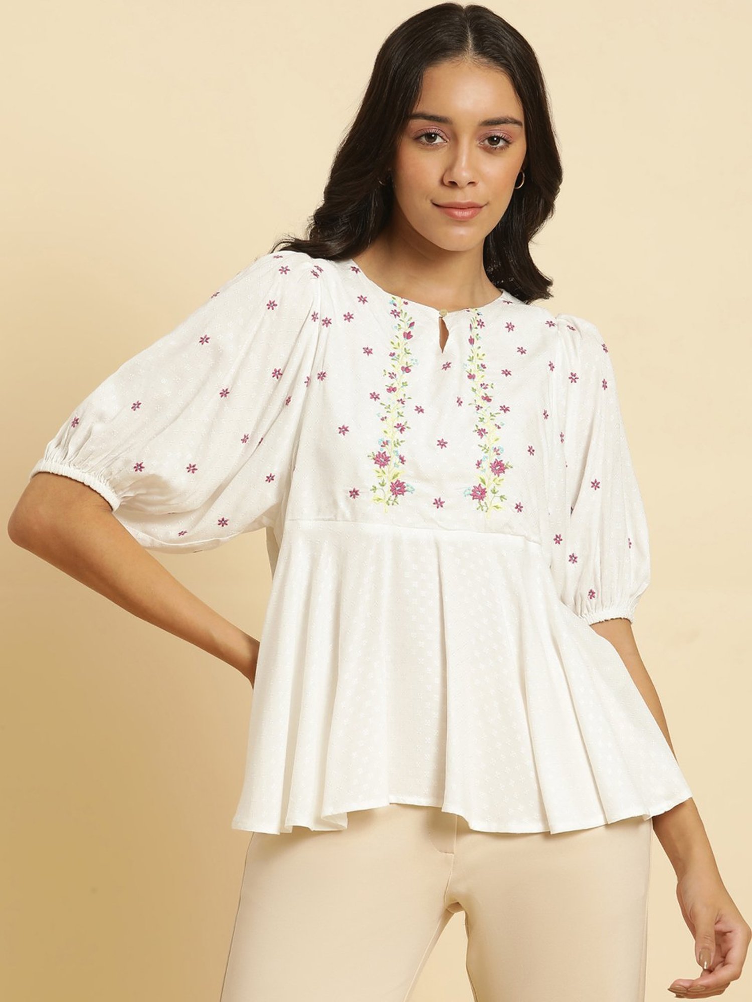 W White Embroidered Top