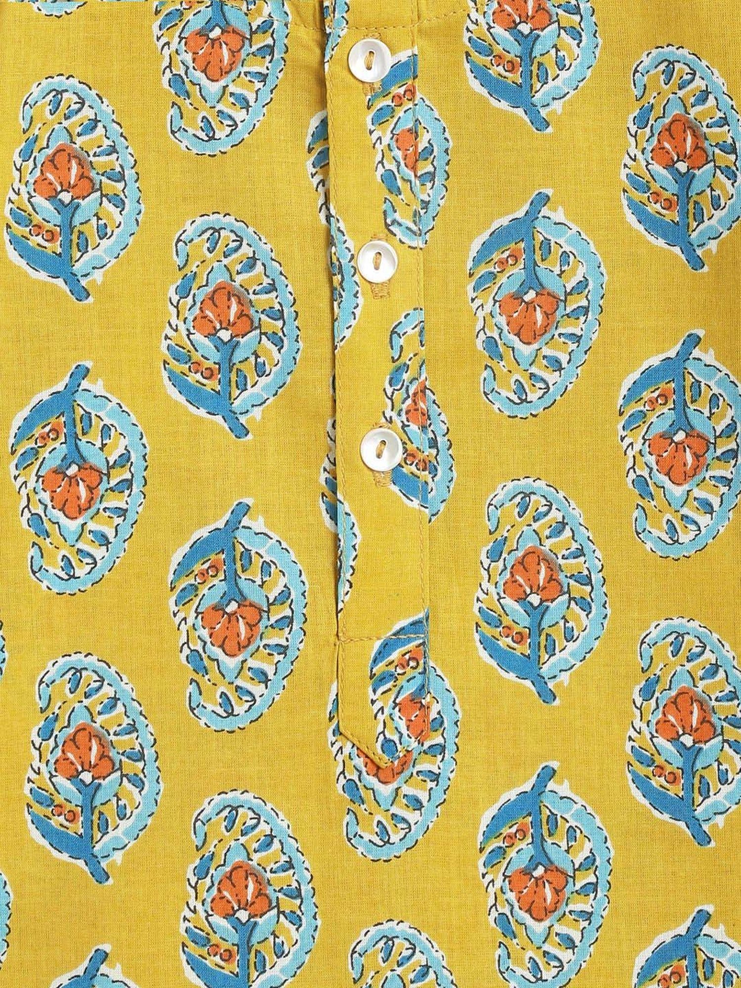 Campana Kids Yellow & Blue Cotton Printed Full Sleeves Kurta & Dhoti