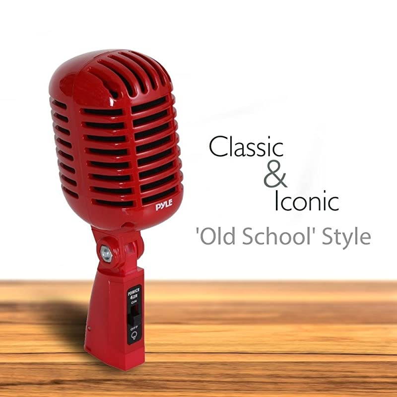 Classic Retro Dynamic Vocal Microphone - Old Vintage Style Unidirectional Cardioid Mic with XLR Cable - Universal Stand Compatible - Live Performance, In-Studio Recording -  Pro PDMICR42R (Red)