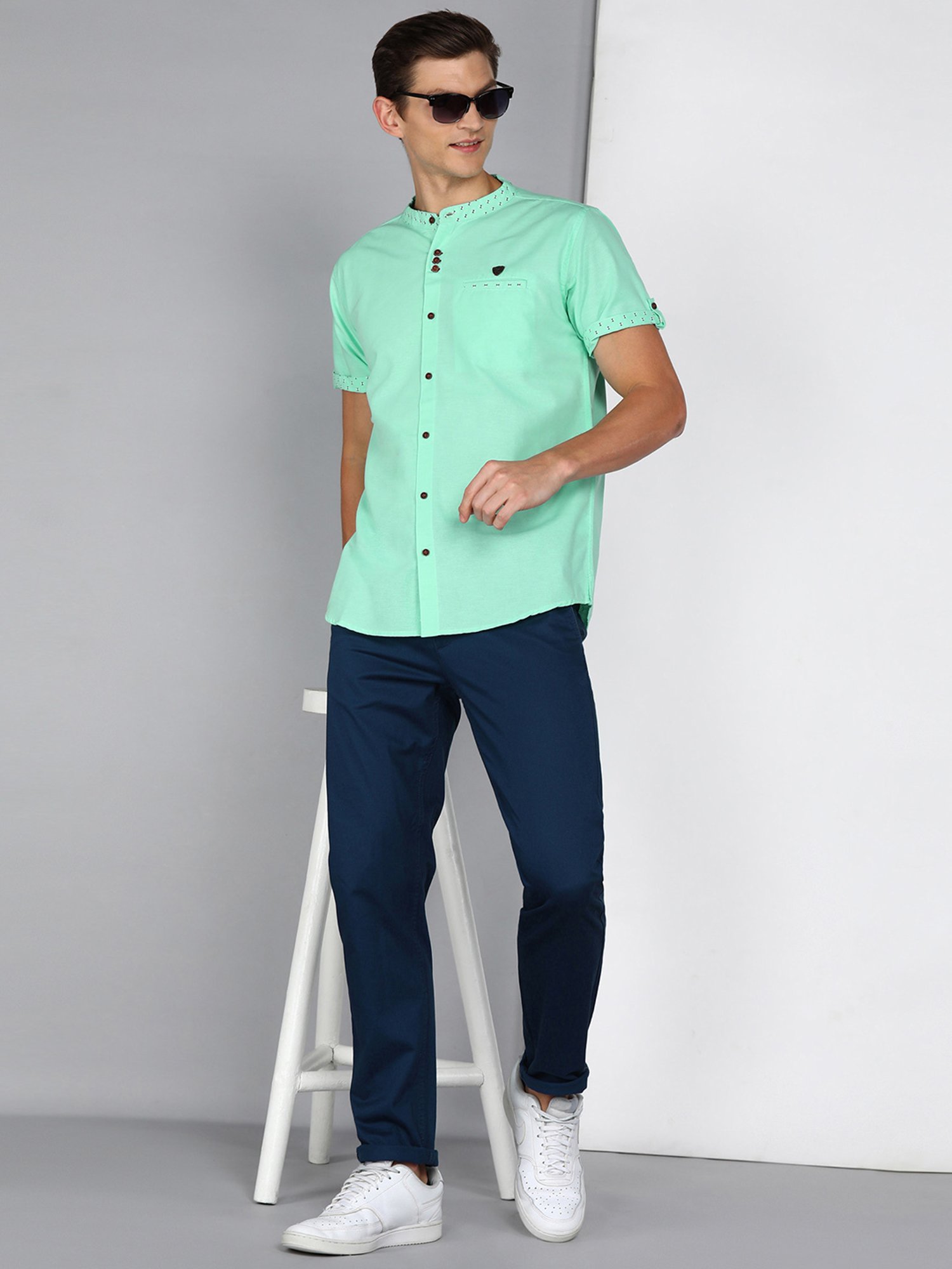 Kuons Avenue Mint Green Slim Fit Shirt