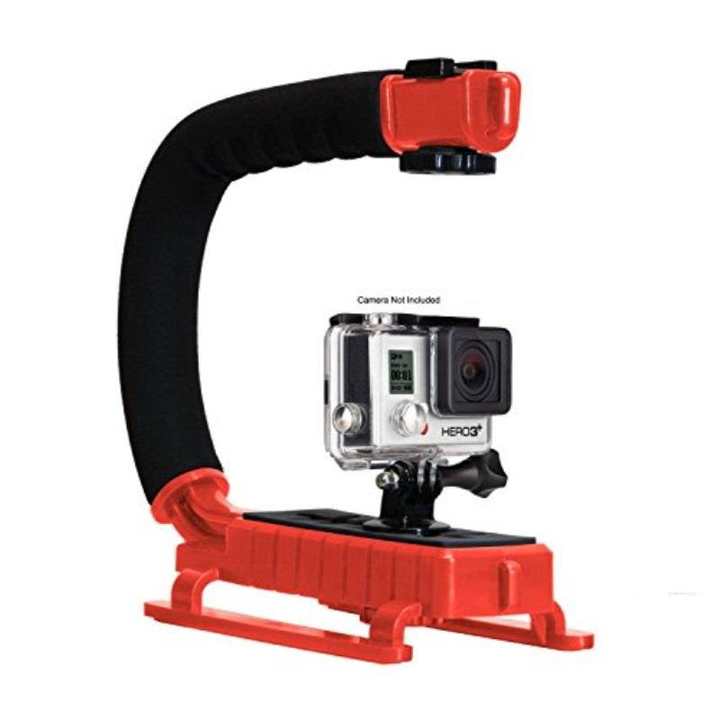 Opteka X-GRIP Professional Action Stabilizing Handle Specifically Made for GoPro HD Hero3 3+ with Accessory Shoe for Flash, Mic, or Video Light (Red)