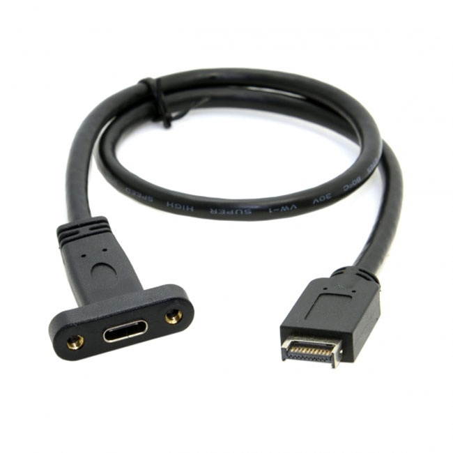 FVH USB 3.1 Front Panel Header to USB-C Type-C Female Extension Cable 40cm with Panel Mount Screw UC-037