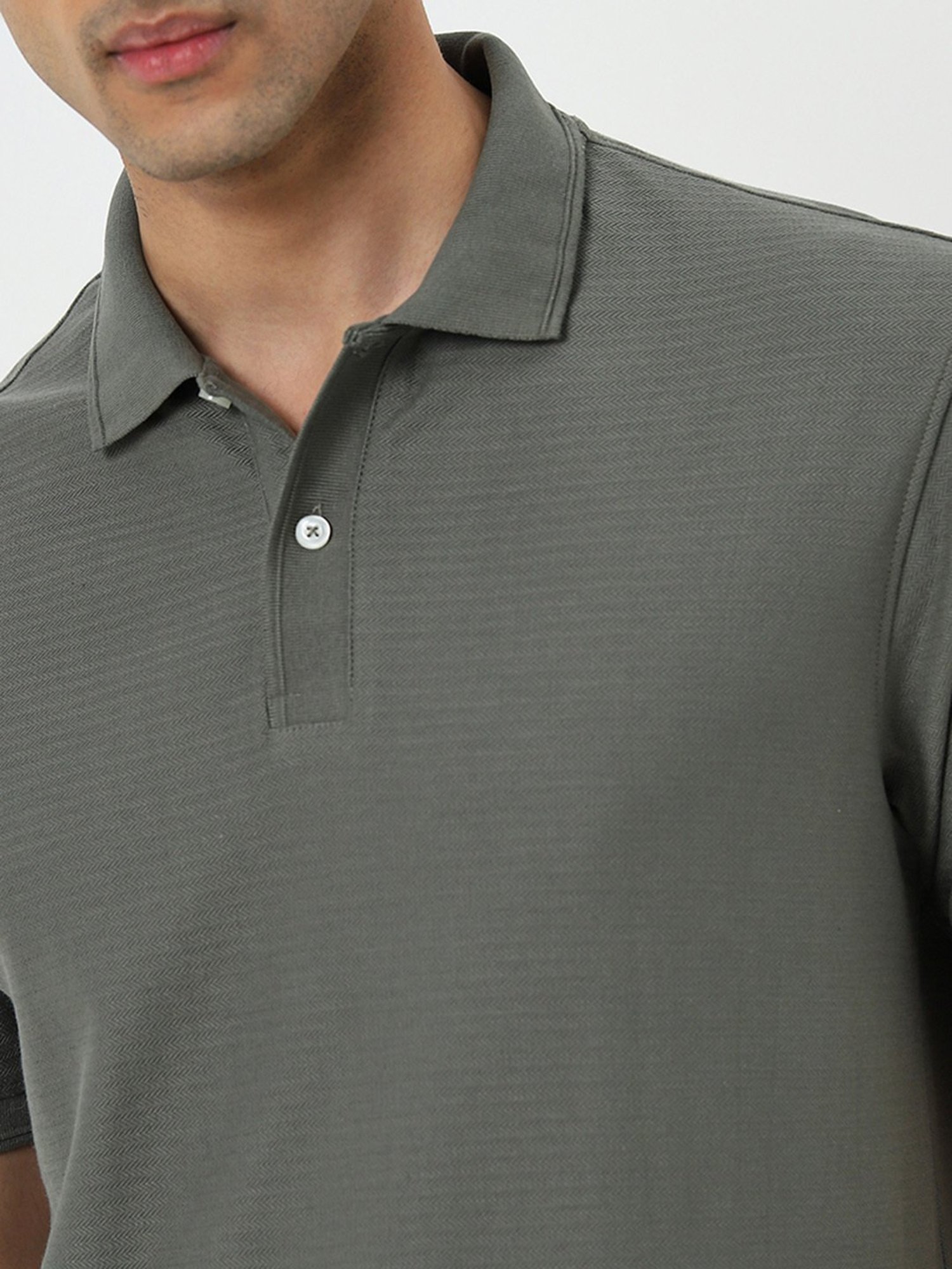 WES Casuals by Westside Olive Textured Pattern Relaxed-Fit Polo T-Shirt