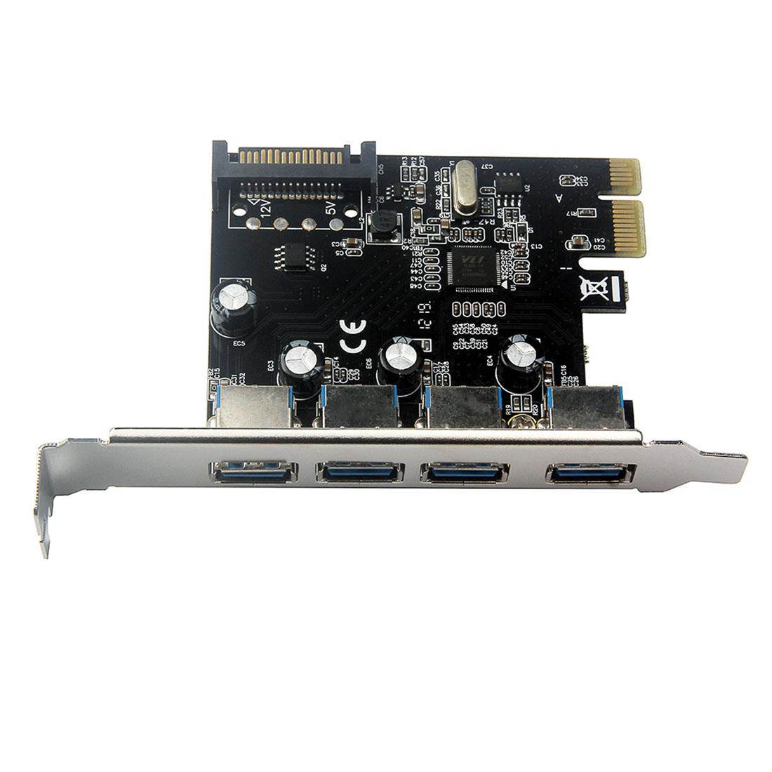 4 Port USB 3.0 PCI-e Expansion Card PCI Express PCIe USB 3.0 Hub Adapter 5Gbps Riser Controller Extender with SATA Power
