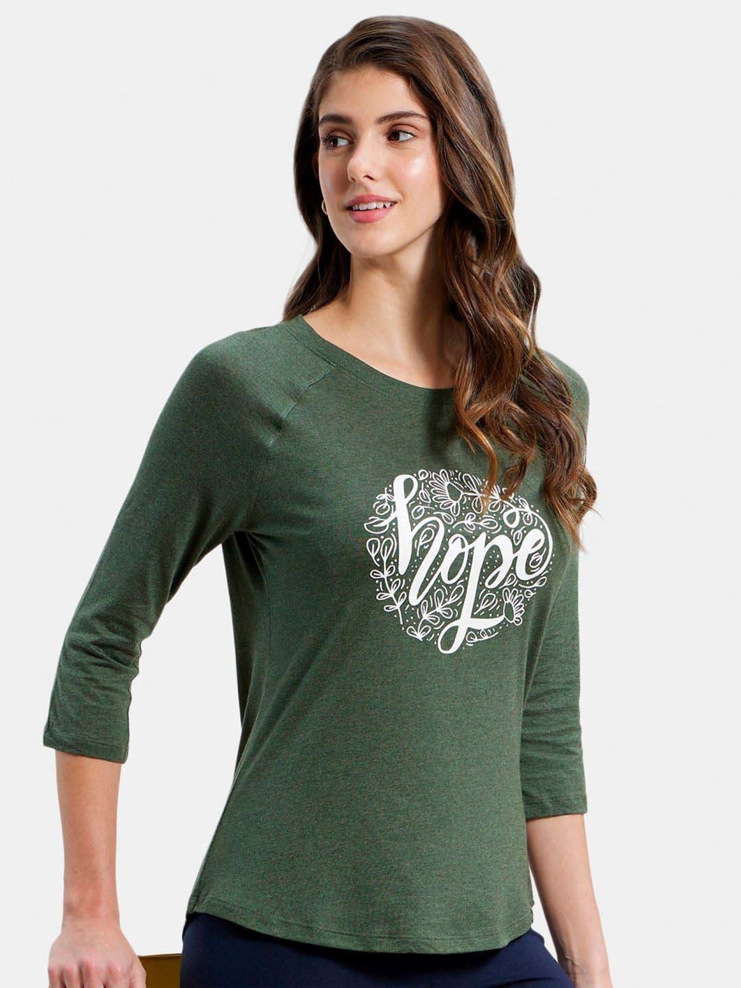 Jockey AW46 Women's Micro Modal Cotton Relaxed Fit Graphic Printed Three Quarter Sleeve T-Shirt