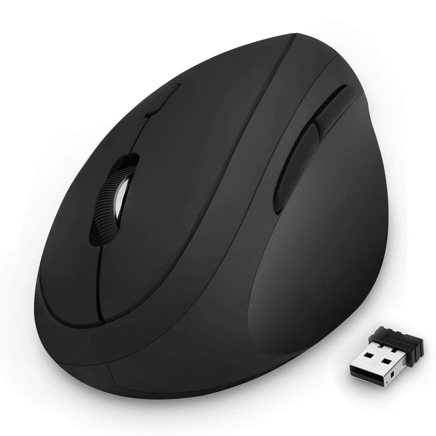 Wireless Vertical Mouse, Jelly Comb MV009 Small Wireless Mouse 2.4G High Precision Ergonomic Optical Mice with Adjustable Sensitivity 800/1200 /1600 DPI, 6 Buttons, ? for Small Hands ? - Black