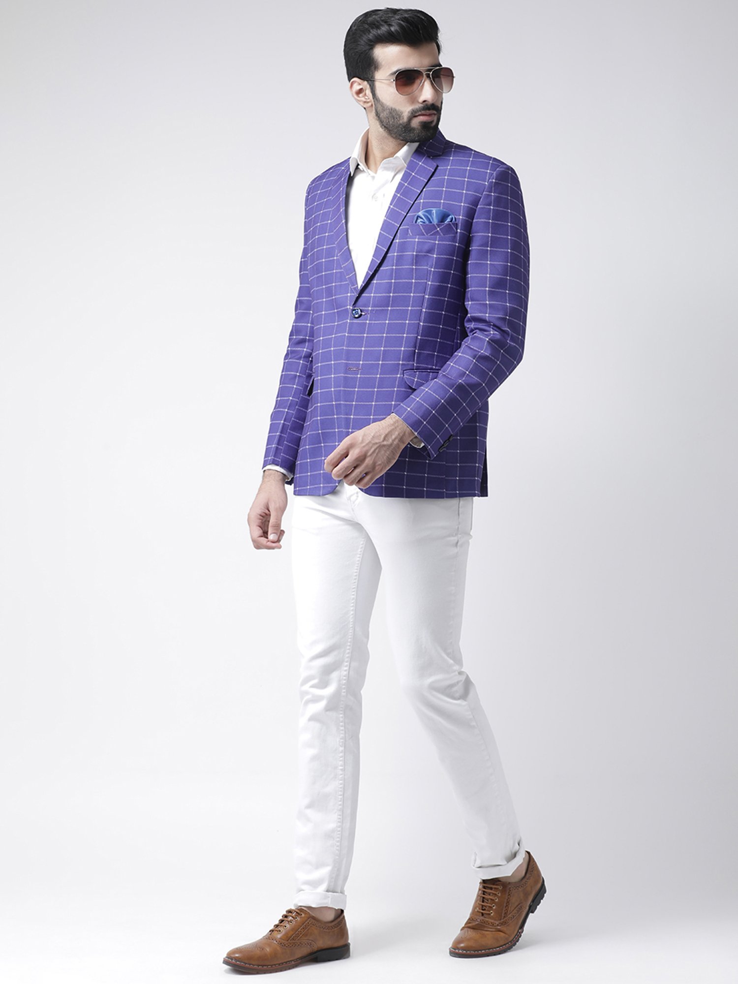 Hangup Plus Purple Regular Fit Check Blazer