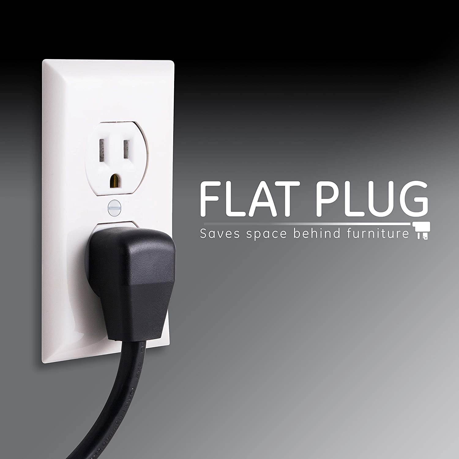 GE Surge Protector, 8 Outlet Power Strip, Long 4' Power Cord, Flat Plug, Power Filter, Circuit Breaker, 2160 Joules, 4' Cord, Black, 34461