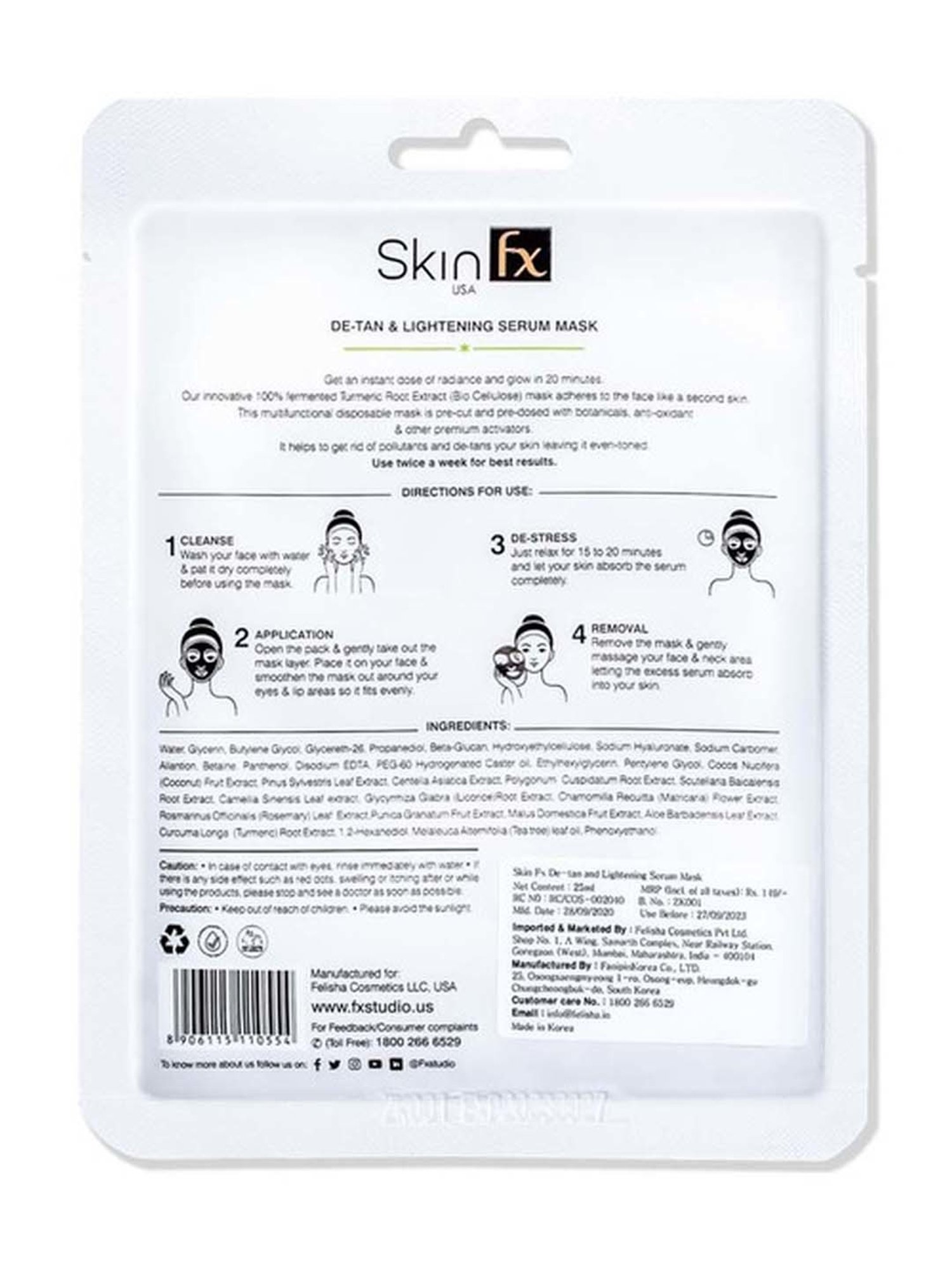 Skin Fx Lightening, Detan, Brightening and Moisturising Facial Serum Mask - Pack of 2