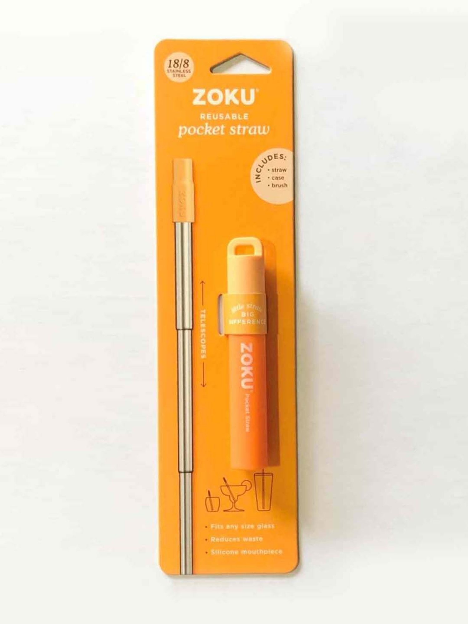 Zoku Orange & Silver Stainless Steel Pocket Straw