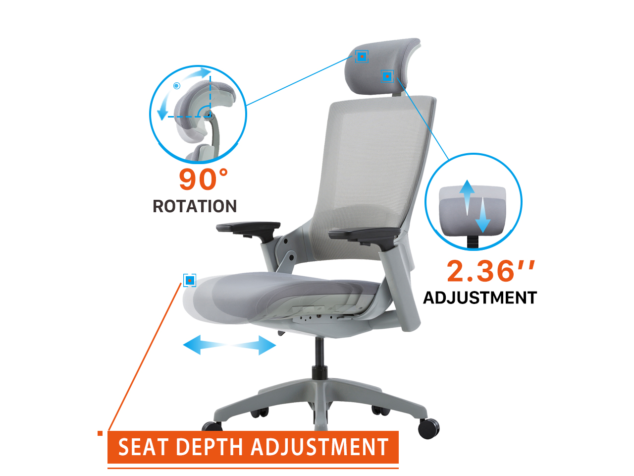 CLATINA 247 Series High Back Ergonomic Office Desk Chairs and Mesh Executive Chairs with Back Support, Grey