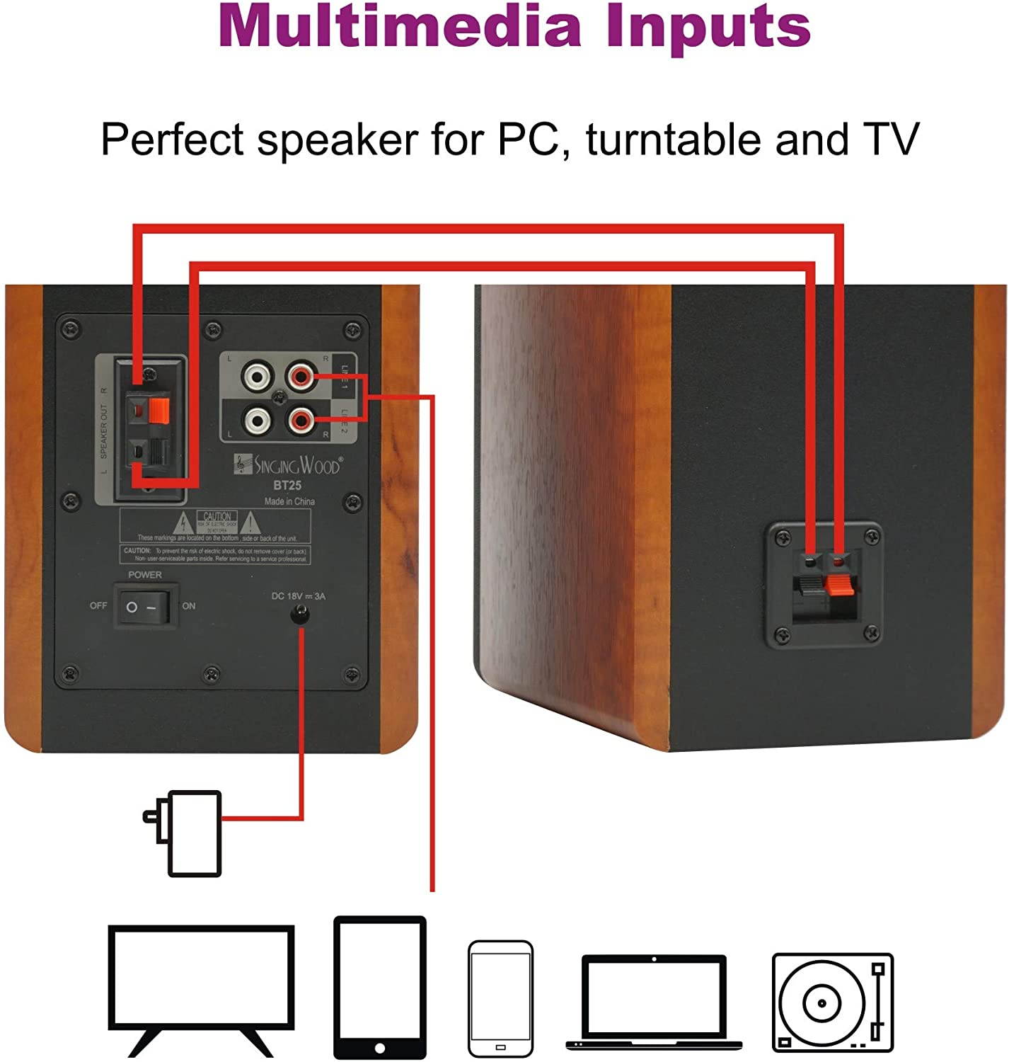 SINGING WOOD BT25 Powered BT Bookshelf Speakers Studio Monitor Speakers 2 AUX Input 2 Speakers Wooden Enclosure Max 50 Watts RMS(Beech Wood)
