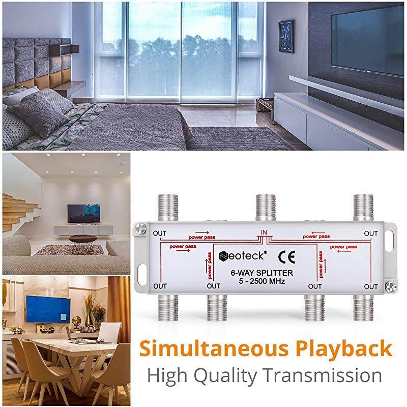 6-Way Coax Cable Splitter MoCA 5-2500MHz, Coaxial Splitter