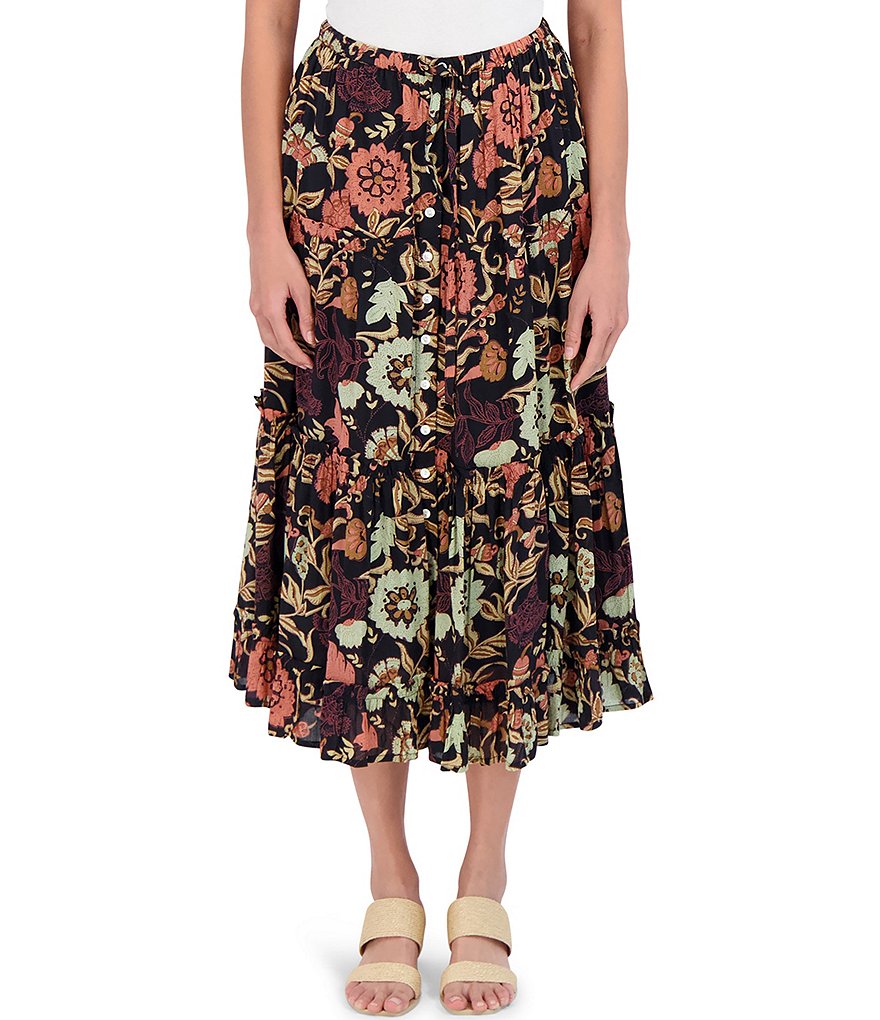 A Loves A Distress Hem High Rise Stretch Denim Skirt